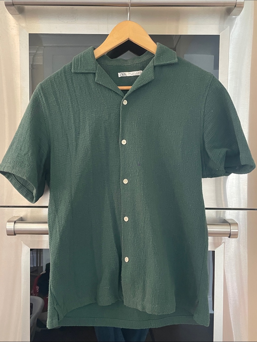 Zara Dark Green Short-Sleeve Button-Down Camp Shirt